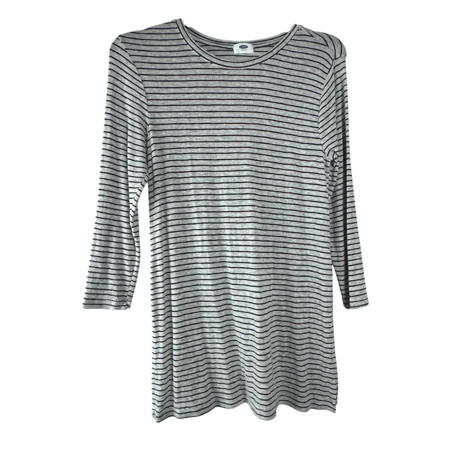 Old Navy Tunic Top Women Medium Gray Black Stripe Layer Nautical Comfy Lounge